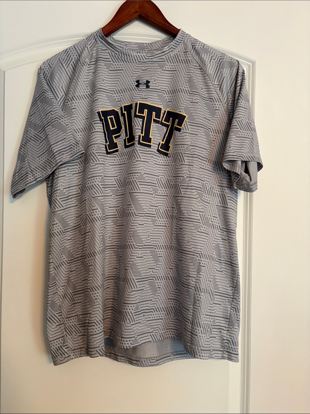 Under Armour Grey PITT Short Sleeve Performance Tee with Navy and Gold Logo